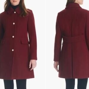 Kate Spade New York Burgundy Pearl Button Wool Blend A-Line Coat XL
